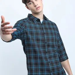 KETCH Men Spread Collar Tartan Checked Slim Fit Casual Shirt-image-61