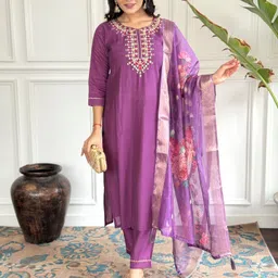 KALINI Women Floral Embroidered Regular Gotta Patti Kurta with Trousers & With Dupatta-image-15