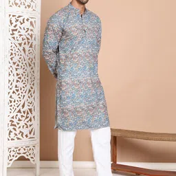 Jompers Men Floral Printed Regular Thread Work Pure Cotton Kurta with Pyjamas-48
