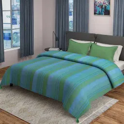 saral home Green Geometric 500 TC Poly Cotton Double Bed Cover with 2 Pillow Covers-picture-2