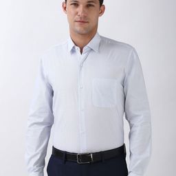 Peter England Men Spread Collar Pinstripes Striped Cotton Formal Shirt-image-10