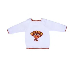 Star Lath Unisex Kids White Ribbed Woolen Long Sleeves Round Neck Sweater-picture-6