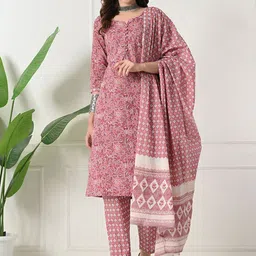 Akshatani Women Floral Printed Pure Cotton Kurta with Trousers & Dupatta-picture-1