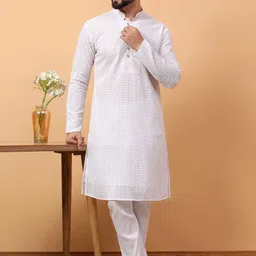 TREEMODA Men Ethnic Motifs Embroidered Regular Thread Work Kurta with Pyjamas-9