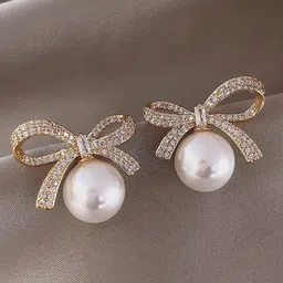 DressBerry Korean Gold-Plated Pearls Beaded Contemporary Drop Earrings-image-60