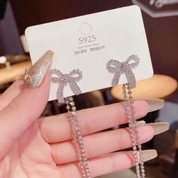 Estailo fashion Silver-Plated Artificial Stones Studded Tasselled Quirky Drop Earrings-image-64