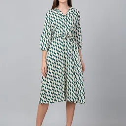 Cantabil Women Geometric Printed Shirt Midi Dress-image-5