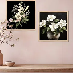 Kotart Black & Green 2 Pieces Floral And Botanical Printed Wooden Wall Art-45