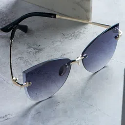 Leeway Richmen Women UV Protected Rimless Cateye Sunglasses LW-2007-3-BLACK-39
