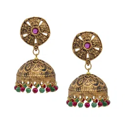 Shining Jewel - By Shivansh Matte Gold-Plated Crystal & Beaded Dome Shaped Jhumkas-16