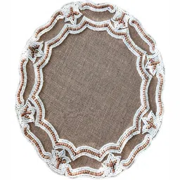 Good Vibes Brown & White Jute Table Placemats Embellished With Beads-14