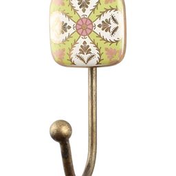 IndianShelf Green and White Leaf Printed Ceramic Wall Hooks-16