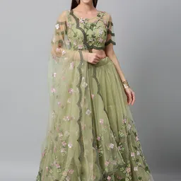 Piludi Embroidered Thread Work Semi-Stitched Lehenga & Unstitched Blouse With Dupatta-image-0
