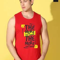WOOSTRO Pack Of 2 Printed Pure Combed Cotton Gym VestsVWS26(MORE RED)(HARD BLACK)-29