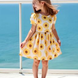 BAESD Girls Floral Printed Puff Sleeves Fit & Flare Above Knee Dress-picture-44