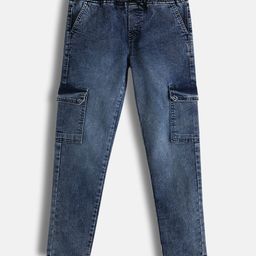 Urbano Juniors Boys Mid-Rise Heavy Fade Stretchable Washed Denim Cargo Jeans-image-100