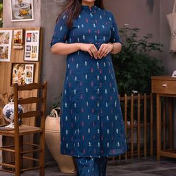 KALINI Floral Printed Mandarin Collar A-Line Kurta With Trousers-image-55