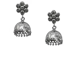 Bienvene Silver-Plated Kundan & Rhodium Dome Shaped Jhumkas-image-4