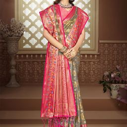 SANGAM PRINTS Woven Design Zari Silk Blend Tussar Saree-image-26