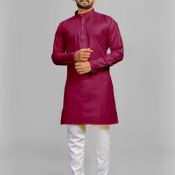 Men Solid Straight Kurta (Maroon)-image-78