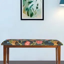 GLOBALLY INDIAN Green & Red Sheesham Wooden Cushioned Rectangle Bench-26