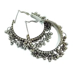 Yash Jewels Emporiums Silver Plated Ghungroo Studded Oxidised Contemporary Hoop Earrings-image-72