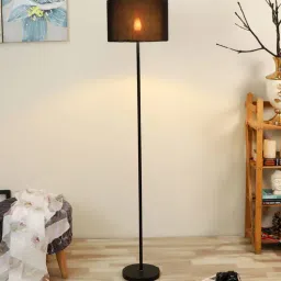 pristine interiors Antonio Black Cotton Shade Club Floor Lamp With MDF Base-picture-20