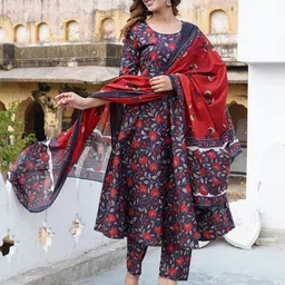Jaitpuriya Women Floral Printed Regular Pure Cotton Kurta with Trousers & With Dupatta-picture-31