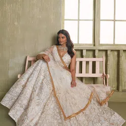 FABPIXEL Embroidered Sequinned Semi-Stitched Lehenga & Unstitched Blouse With Dupatta image 5