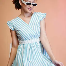 TextileNow Striped Flutter Sleeve Midi Dress-picture-33