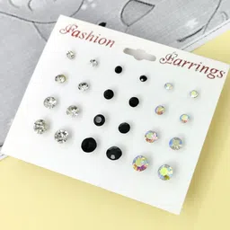 NAVJAI Set of 12 & Multi Plastic Crystals Earrings-picture-26