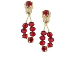 FirstBlush Gold-Plated Cubic Zirconia Studded Clip On Contemporary Drop Earrings-image-90