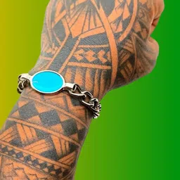 Dynamic Retail Global Men Stainless Steel Turquoise Stone Beaded Silver-Plated Bracelet-image-84