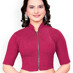 SS Sanket Synthetics High Neck Front Full Zip Blouse-picture-28
