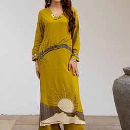 Nehamta Floral Printed V-Neck Sequinned Straight Kurta With Palazzos-image-21