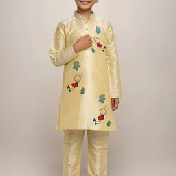 DEVOILER Boys Regular Dupion Silk Kurta with Churidar-picture-3