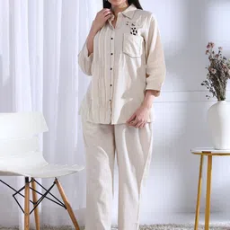 ETC Women Pure Cotton Graphic Printed Shirt Collar Night Suit-image-74