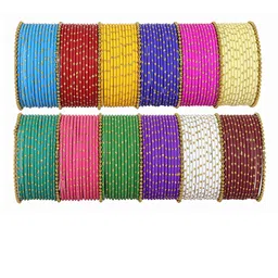 ZULKA Set of 158 Metal With Zari Pattern and Ball Chain Linked Bangles-85