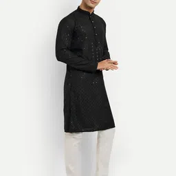 WELL TEX Men Geometric Thread Work Kurta-image-4