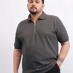 UNSTD Men Plus Size Zipper Textured Polo T-Shirt-image-96