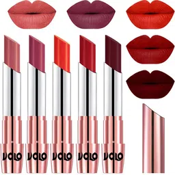 VOLO Set Of 5 Creme Matte Lipstick-3.5g Each-Light Peach-Rose Pink-Coral-Tomato Red-Maroon-image-69