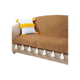 THROWPILLOW Camel Brown & White Solid Polyester 1 Piece Sofa Cover-6