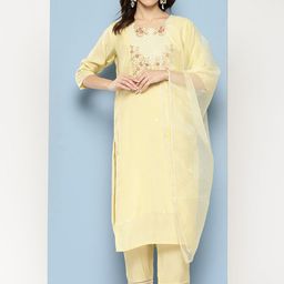BAESD Women Floral Embroidered Regular Kurta with Trousers & With Dupatta-picture-11