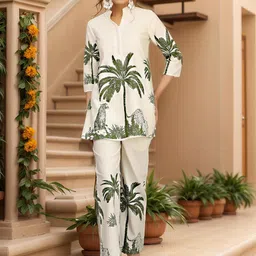 NAINVISH Floral Printed Mandarin Collar Tunic & Trouser Co-Ord Set-picture-7