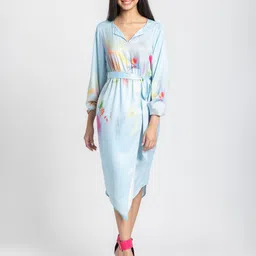 SHAYE Women V-Neck Floral Printed Full Sleeves Casual Wrap Dresses-image-20