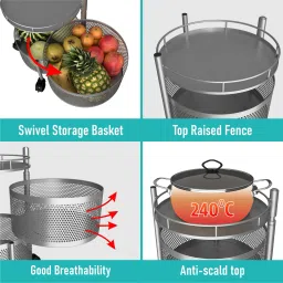 kuber industries 5-Tier Rotating Multipurpose Storage Rack Trolley with Wheels | Silver Iron Fruit & Vegetable Basket image 5