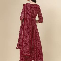 PMD Fashion Bandhani Printed Sweetheart Neck A Line Kurta With Leggings and Dupatta image 3