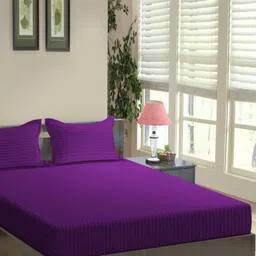 Trance Home Linen Violet Striped 200 TC Queen Bedsheet with 2 Pillow Covers-image-30