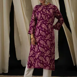 Anouk Paisley Printed Mandarin Collar Straight Kurta-image-46