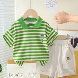 INCLUD Boys Striped Polo Collar T-Shirt With Shorts-image-59